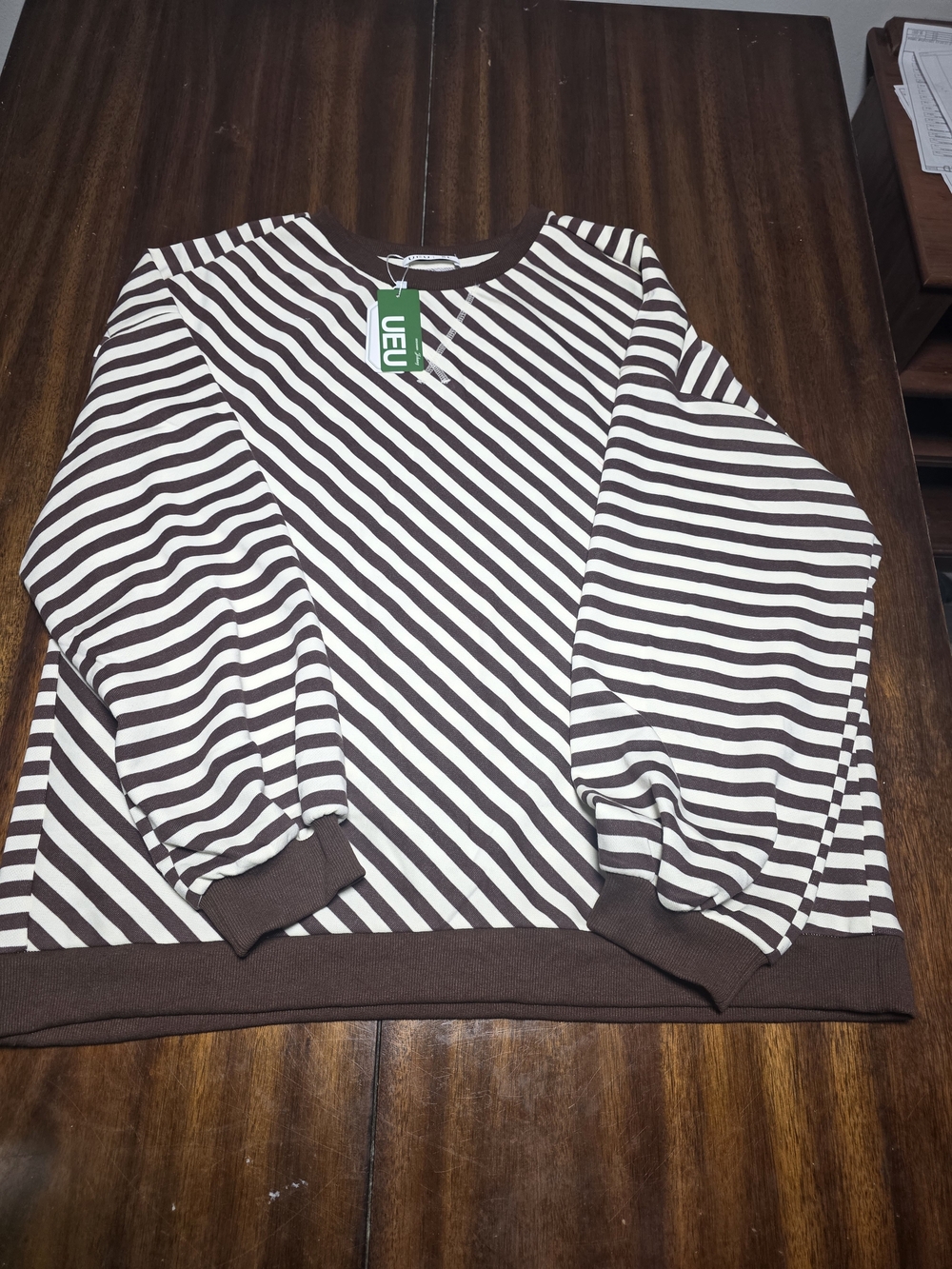 UE Brown and White Striped Crewneck Sweater